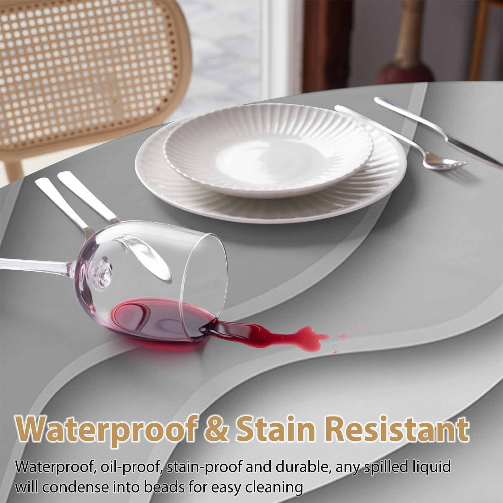 Round Tablecloth Black Gray Beach Coastal Waterproof Oil Proof Polyester Table Cloth Cover Decor for Home Dining Outdoor,Patio,Parties, 60" Dia. Abstract Geometric Ocean Waves