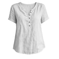thumbnail image 6 of biudgviw Summer Tops for Women Short Sleeve Henley Shirts Cotton Linen Casual V Neck T-Shirt with Buttons Beach Vacation Clothes, 6 of 6