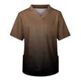 thumbnail image 3 of Domuza Scrub Tops Men Gradient Tie-Dye V Neck Short Sleeve Work Uniform Big and Tall Soft Comfy Medical Workwear with 3 Pockets Brown 3XL, 3 of 4