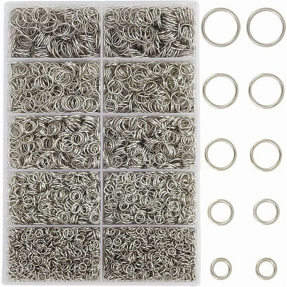 1 Box 4200Pcs 5 Sizes Silver Jump Rings Jump Hoops Bulk Set Iron Unsoldered for Making Earring Necklace Bracelet Pendant Choker Crafts Supplies Repair Silver DIY