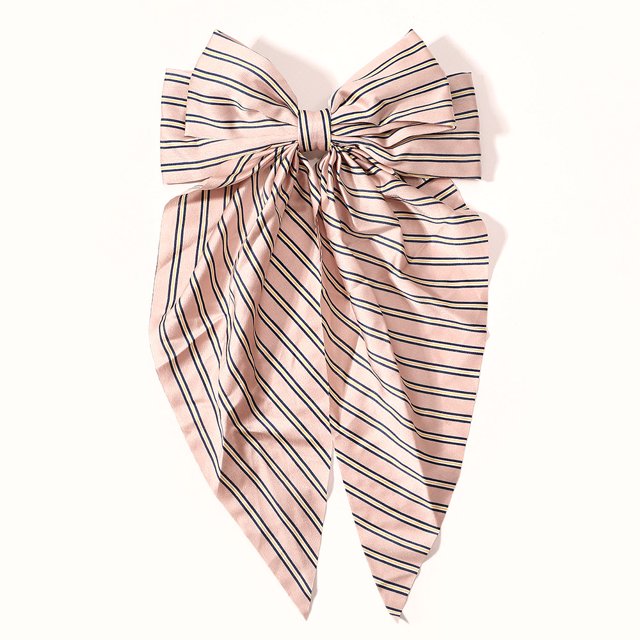 Pince à Cheveux en Satin Vintage Bowknot, Ruban Rose Rayé