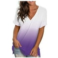 thumbnail image 2 of GERsome Womens V Neck T Shirts Rolled Short Sleeve Gradient Print Shirts Cute Fit Summer Casual Tee Tops with Side Split S-5XL, 2 of 6
