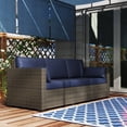 thumbnail image 6 of Outsunny Wicker Patio Couch, PE Rattan 3-Seat Sofa, Outdoor Furniture with Deep Seating, Cushions, Steel Frame, Navy Blue, 6 of 9