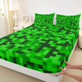 thumbnail image 3 of Feelyou Green Pixelate Miner Queen Sheet Sets, Retro Square Abstract Bed Set, 4pcs, 3 of 7
