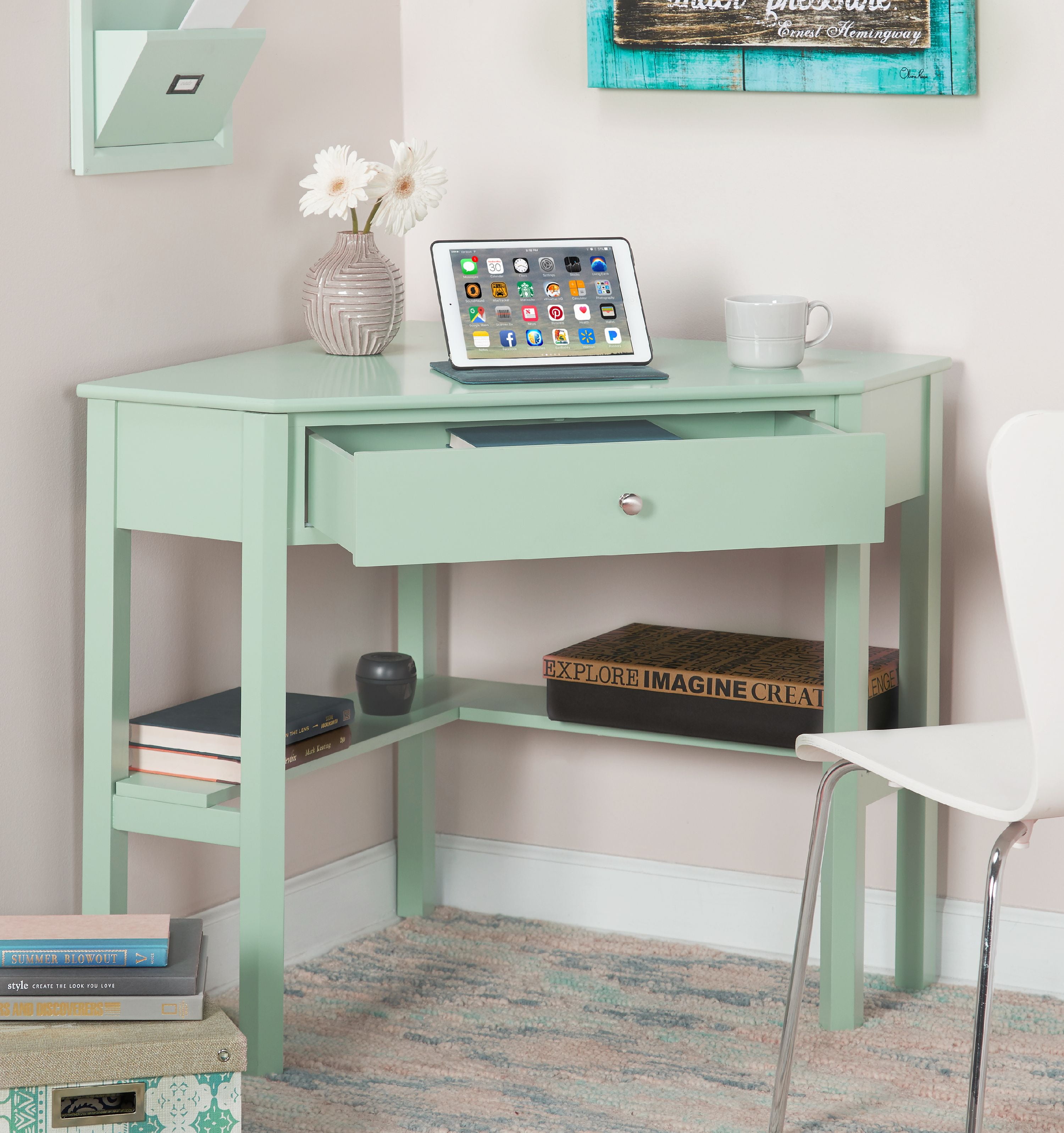 Ellen Corner Writing Desk Tiffany Blue Walmart Com