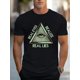 thumbnail image 1 of [Real Eyes T-shirt] Casual Men's Triangle Pattern "REAL EYES REALIZE REAL LIES" T-shirt, Crew Neck And Short Sleeve Tee, Eye And Letter Print Tops For Summer Leisurewear, 1 of 5