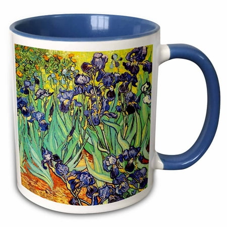 

3dRose Irises by Vincent van Gogh 1889 - purple flowers iris garden - copy of famous painting by the master - Two Tone Blue Mug 11-ounce