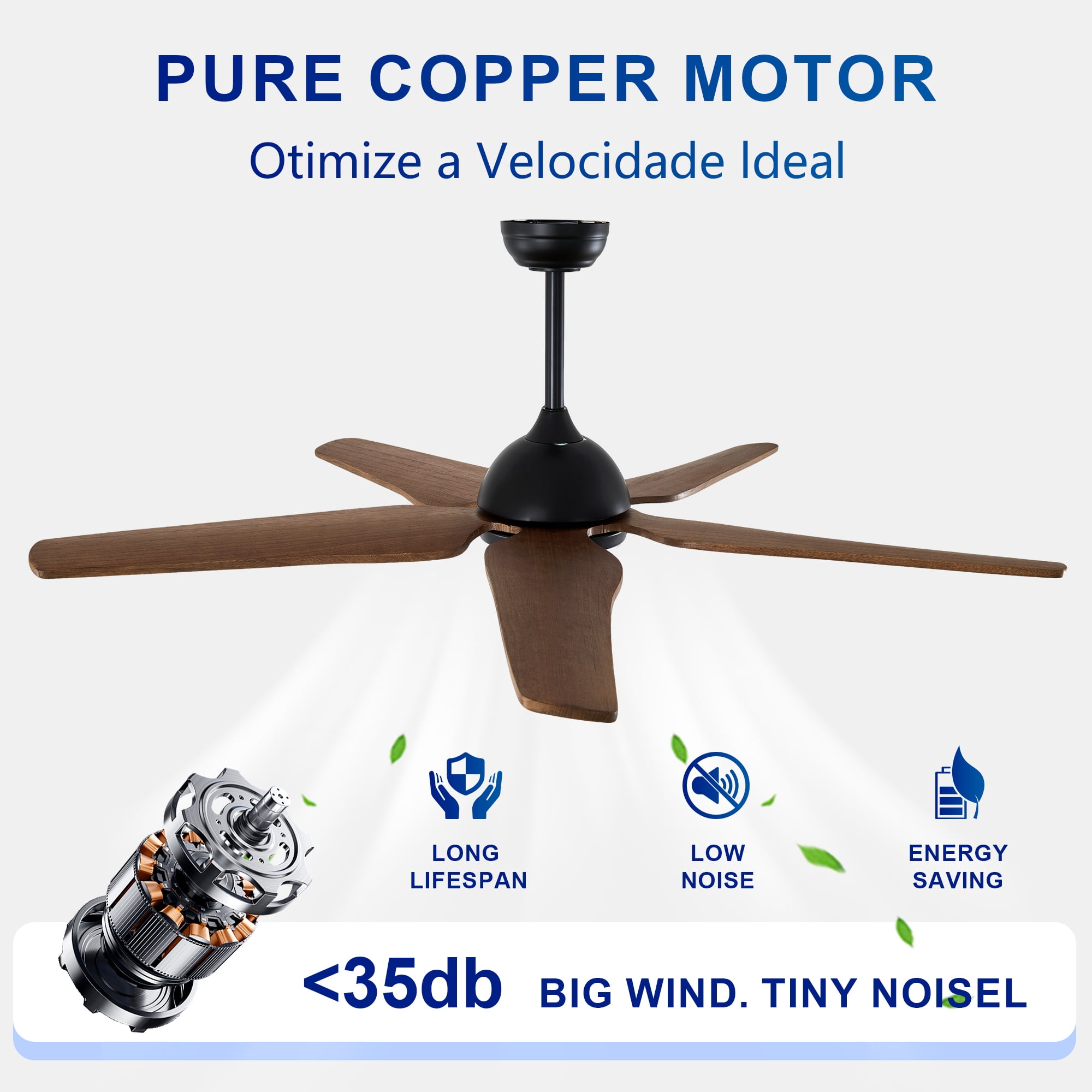Leumius 52" Ceiling Fan with Light, Quiet DC Motor Ceiling Fans 6 Speed Levels,Reversible Ceiling Fan for Patio Living Room Bedroom Black
