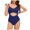 Blue, variant on WREESH Womens One Piece Swimsuit Cutout Solid Color Swim Suits Halter Neck Strappy Back-Beautiful Pleated Belly Cover Slim Swimsuit Sleeveless Bathing Suits Hot Pink