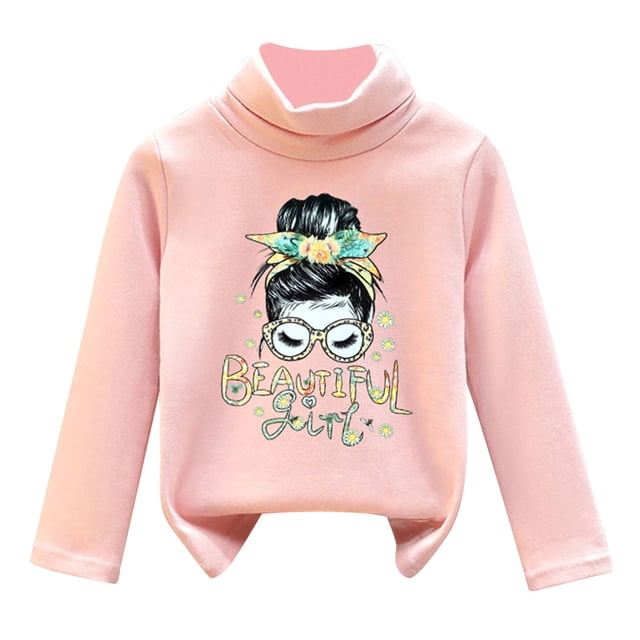 Girls Graphic Fall Tees High Collar Velvet Warmth Soft Unisex I Going Out Fall Tops for 7-8 Years
