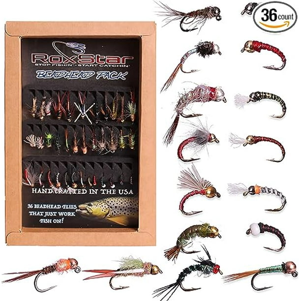 RoxStar Fishing Fly Shop 36PK BeadHead Tungsten & Brass Fly
