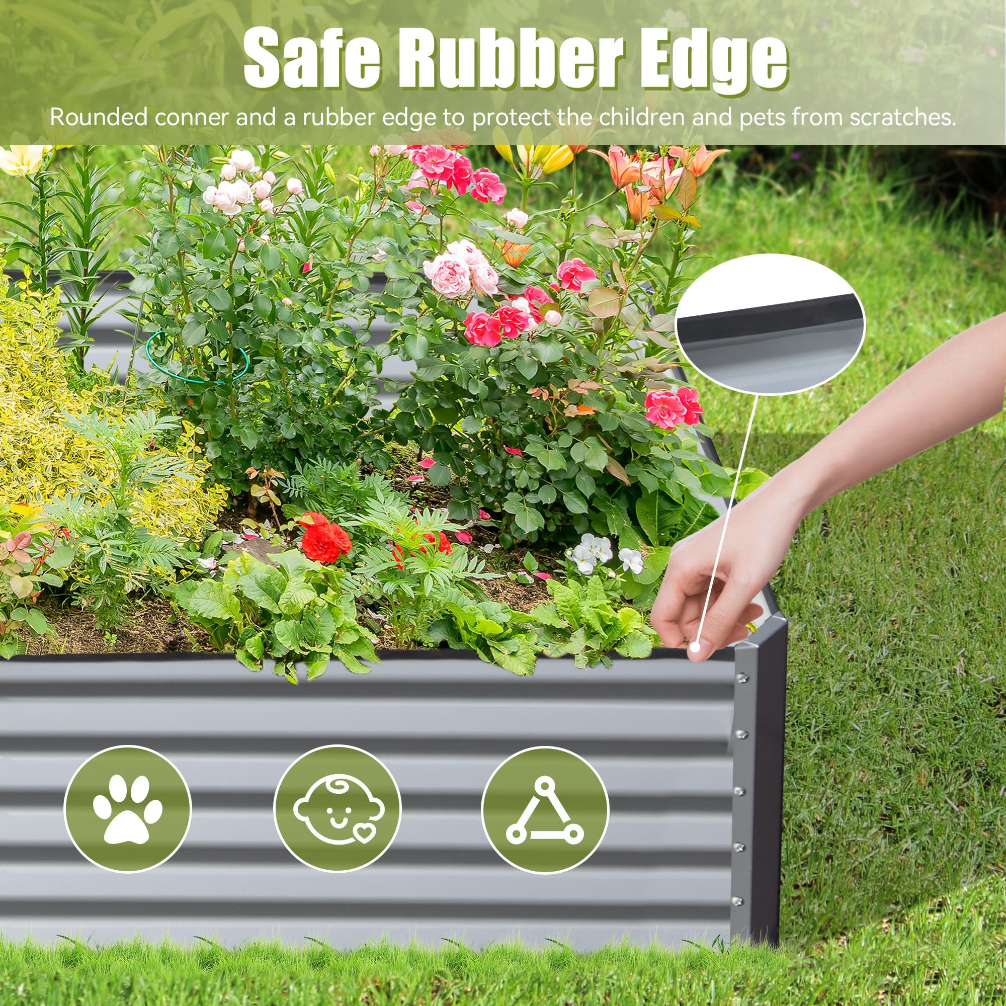 Galvanized Raised Garden Bed, Outdoor Planter Garden Boxes Large Metal Planter Box for Gardening Vegetables Fruits Flowers, Silver 8x4x1.5Ft