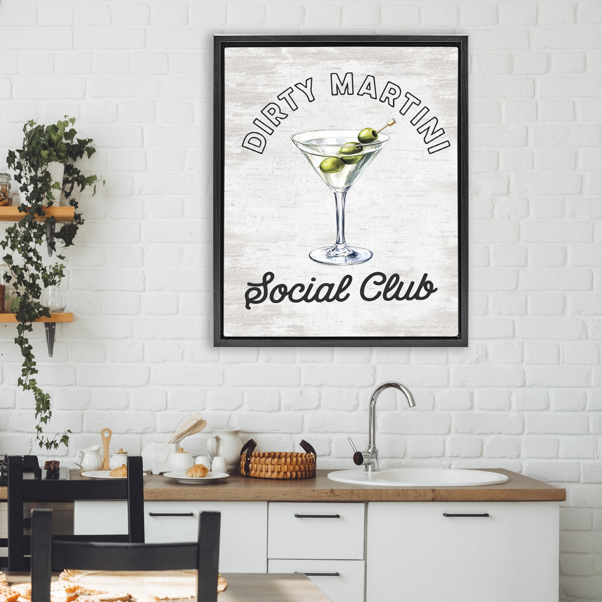 Stupell Industries Dirty Martini Social Club Black Framed Floater Canvas Wall Art, design by Lettered and Lined