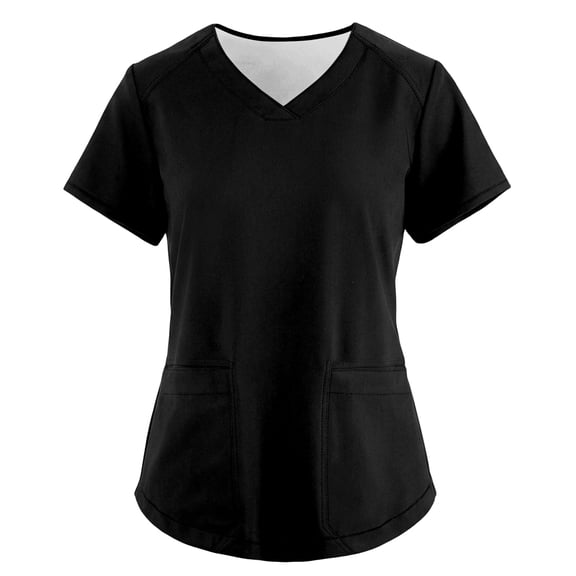 Women's Soft Stretch Scrub Top – Classic V-Neck with Pockets, Anti-Wrinkle & Comfortable Fit Black L