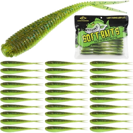 Forked Tail Soft Baits 3in Fishing Lures for Crappie Panfish and Trout 40PCS (Green)