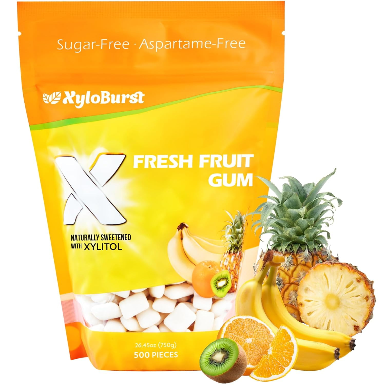 XyloBurst Xylitol Chewing Gum | Sugar Free Gluten-Free Keto Friendly | Aspartame Free | Fruit Flavor | 500-Count Bag