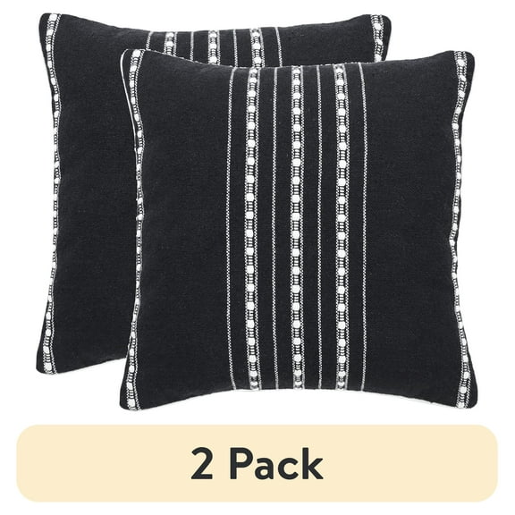 (2 pack) Mainstays 18" x 18" Black Stripe Cord Cotton Rich Decorative Pillow