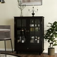 thumbnail image 3 of Minimalist Black Buffet Cabinet with Double Glass Doors and Drawer, Modern Wooden Storage Sideboard Cupboard for Living room, Dining Room Hallway Entryway(Black), 3 of 22