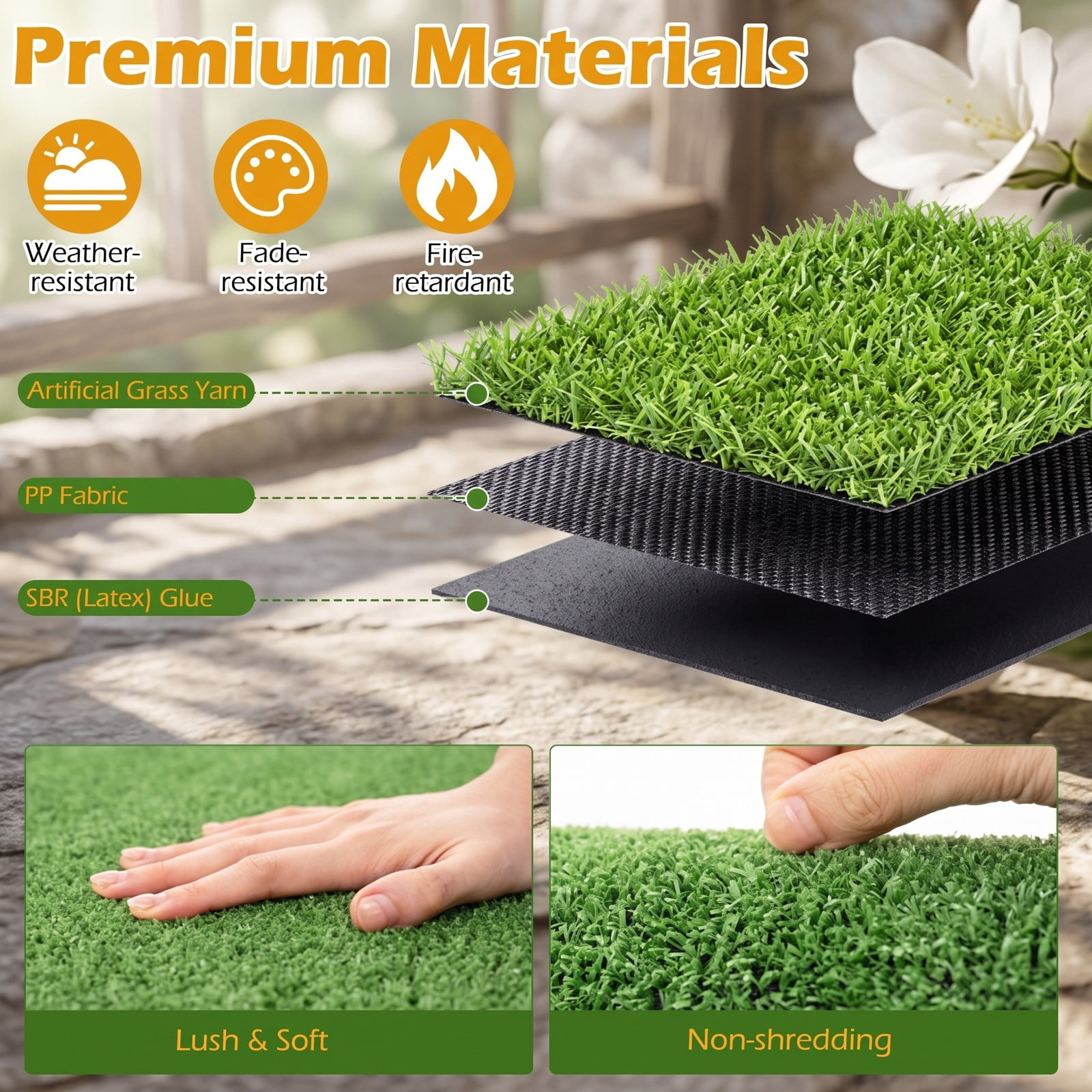 ALPULON 8 x 5 FT Artificial Turf Grass Rug, 40 sq.ft Realistic Synthetic Lawn Mat with Low 0.3 Inch Pile Height, Drainage Holes for Balcony Patio Yard Pet Area, Green