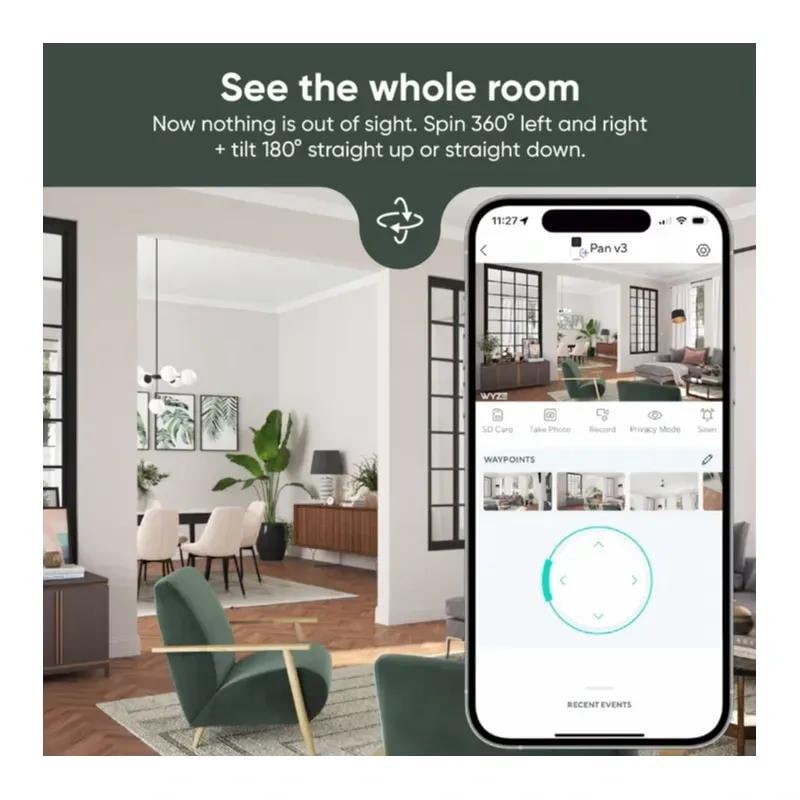 General Cam Pan v3 1080p Wireless Smart Home Security Camera with Motion Tracking for Baby & Pet, Color Night Vision, 2-Way Audio