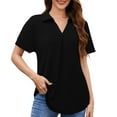 thumbnail image 2 of Tittly Womens Shirts Short Sleeve Shirts Womens Summer Daily Casual V Neck Shirts Short Sleeve Tops Collared Blouses Loose Fit Shirt Tshirts Shirts Spring Tops for Women Black L, 2 of 8