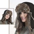 thumbnail image 4 of Gorro de trampero Ushanka, gorro cálido de piel de soldado ruso con orejeras, gorro de esquí de invierno (negro), 4 of 4