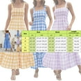thumbnail image 3 of Women's Retro Plaid Smocked Dress Spaghetti Strap Flounce Long Dress, 3 of 9