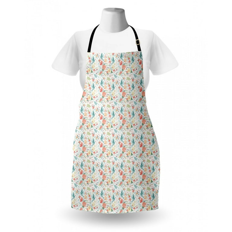 Polyester Aprons, Waterproof Flowers Birds Print Kitchen Apron For