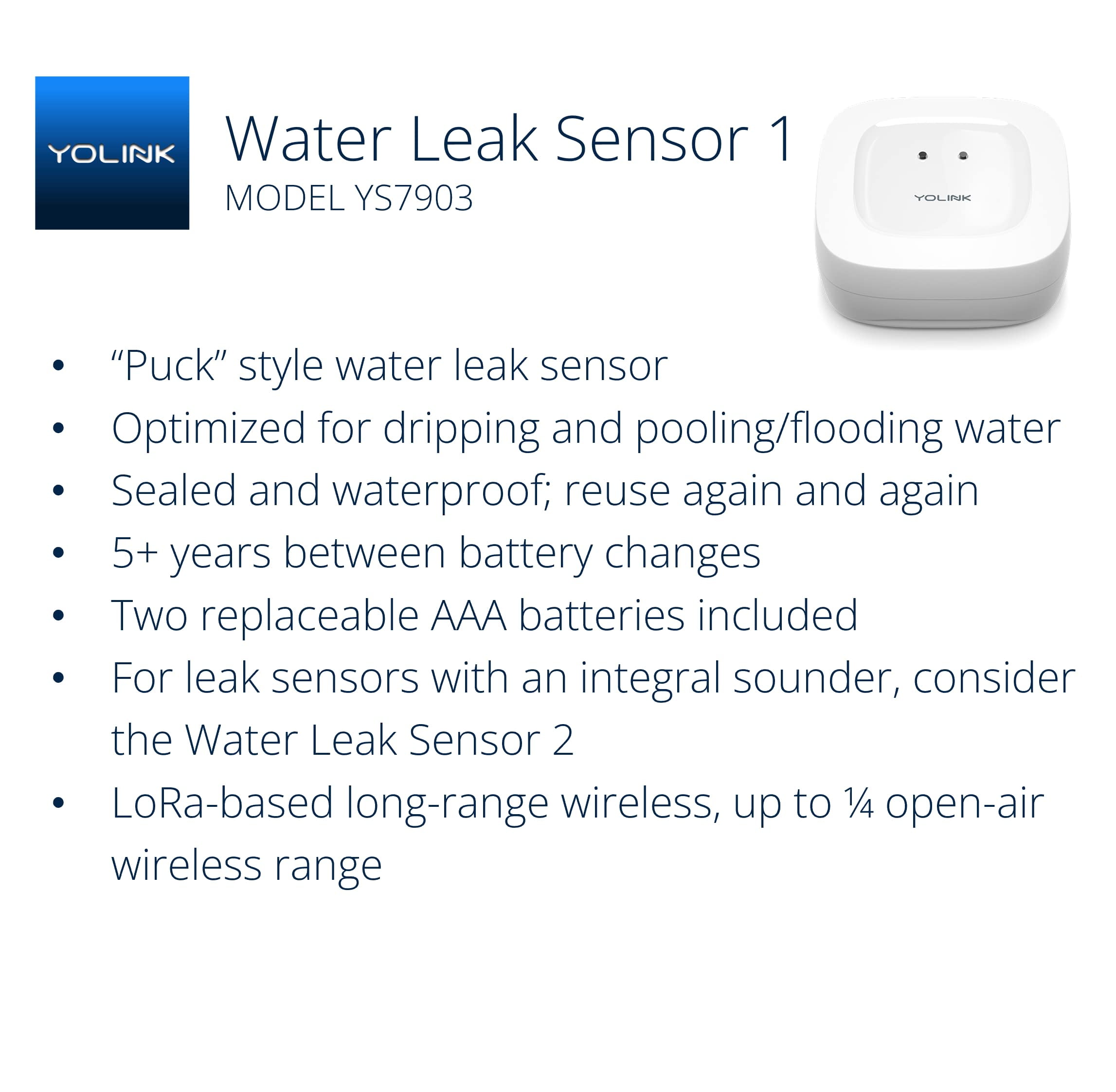 YoLink Smart Home Starter Kit: Hub & 2-Pack Water Leak Sensor 1, LoRa Up to 1/4 Mile Open-Air Range, SMS/Text, Email & Push Notifications, w/Alexa, IFTTT, Home Assistant