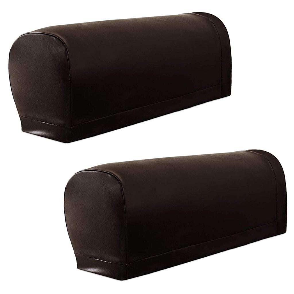 2 Pieces Non- PU Leather Stretch Sofa Arm Covers, Furniture Couch Armrest Covers ,