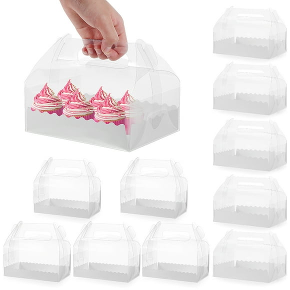 10Pcs Transparent Cake Box with Handle Clear Cake Gift Box Cupcake Containers for Baking Dessert