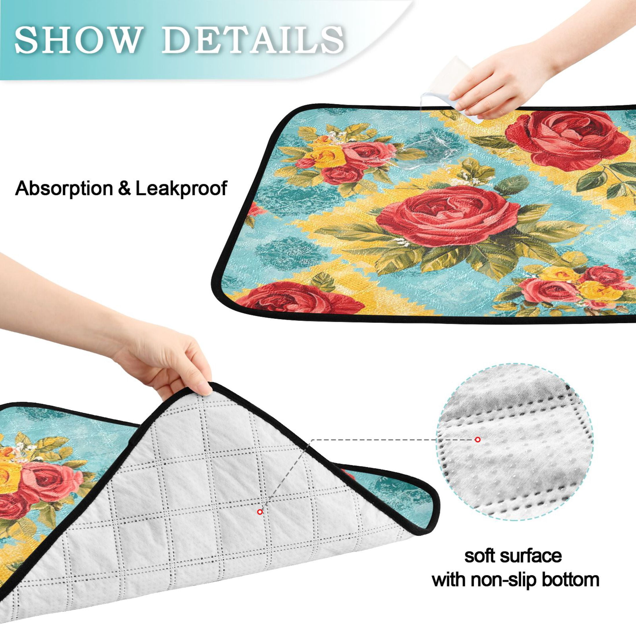 Qxltty Vintage Rose Quilt Chart Cat litter Pads Pet Set of 3 Diaper Mats Center Anti-leakage Layer Absorbent Soft and Comfortable