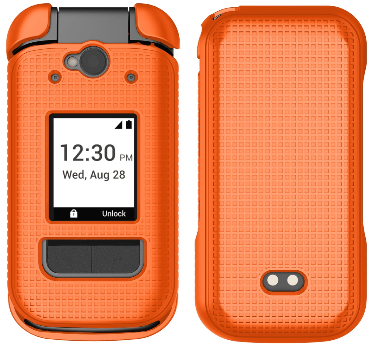Nakedcellphone Case and Belt Clip Combo for Sonim XP3plus 5G Flip Phone (XP3 Plus X320, 2025), Textured Hard Cover and Holster/Holder - Bright Orange