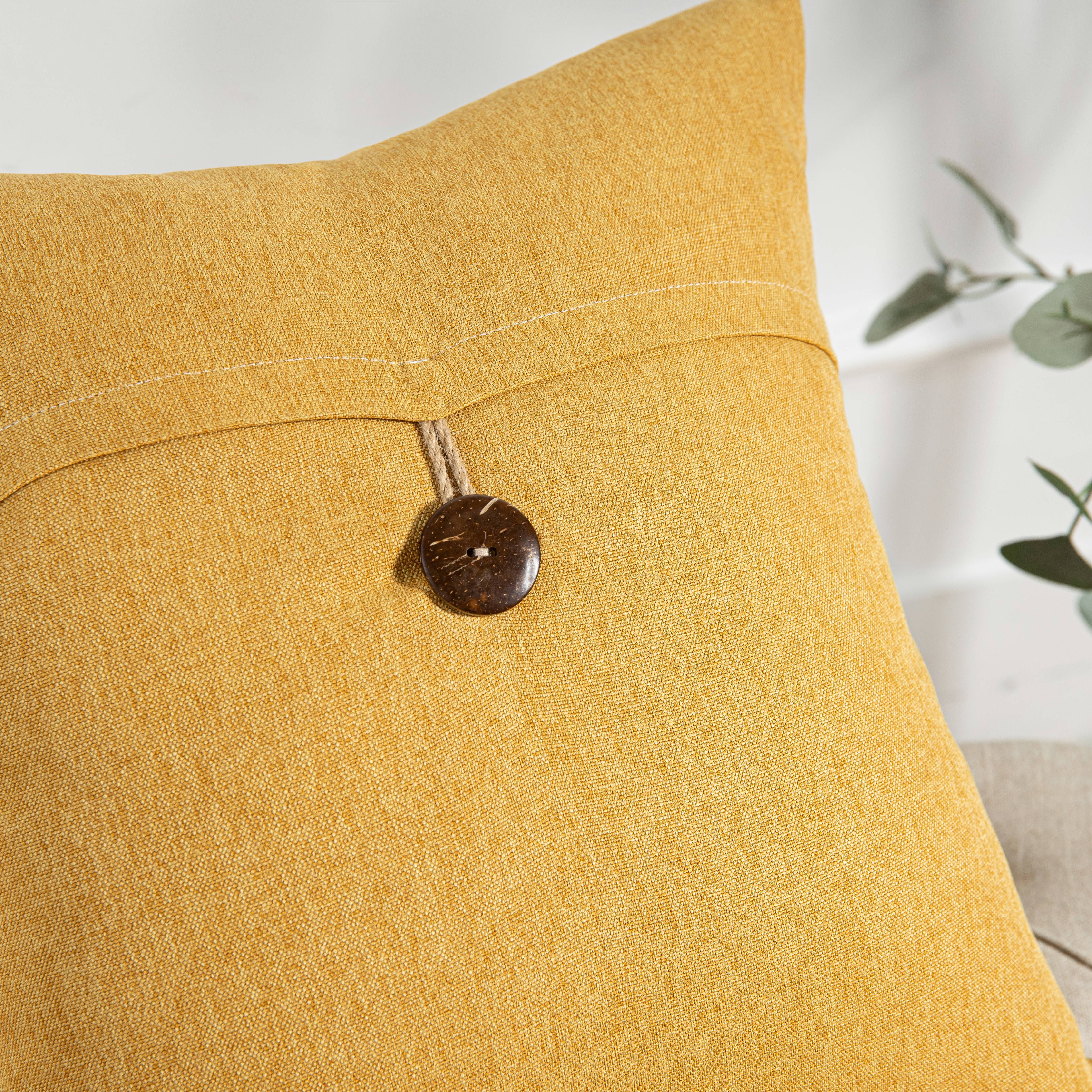 Single Button Series Farmhouse Square Decorative Polyester Throw Pillow Cusion for Couch, 18" x 18", Yellow, 2 Pack