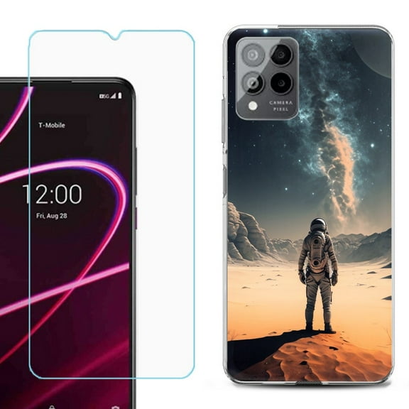 OneToughShield ® for T-Mobile Revvl 6x Pro 5G Shockproof Fashion Phone Case, with Tempered Glass Screen Protector - Astronaut Milkyway