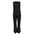 thumbnail image 4 of BiZtdJrK Womens Sleeveless Tank Tops and Trousers Knit Sweaters 2 Piece Outfits Solid Color Vest Matching Flared Wide Leg Pant Lounge Sets Black S, 4 of 6