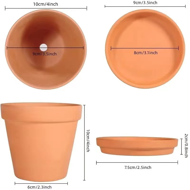 4pcs Terracotta Pots 4 Inch (4 Pack), Clay Pots for Plants with Drainage Hole and Saucer, Flower Pot with Tray, Large Terracotta Pot for Indoor Outdoor Plant