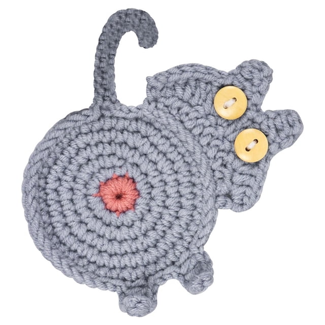 Handmade Crochet Cat Butt Drink Coasters - Absorbent Funny Kitchen Decor for Home/Office, Novelty Gift Set