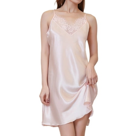 

UKAP Ladies Nightgowns Sleeveless Sleep Dress Adjustable Straps Night Gowns Lounge Sleepwear Nightdress Pajama Skin Pink L