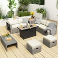 thumbnail image 3 of Topbuy 9 PCS Patio Furniture Set with 42" 60,000 BTU Fire Pit Outdoor Space-Saving Sectional Sofa Set with Storage Box Off White, 3 of 10