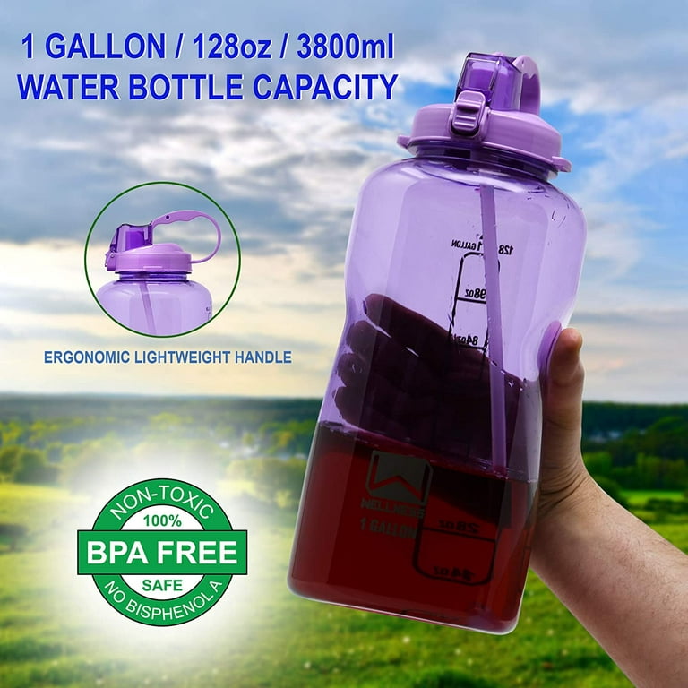 Sports 128 oz. Water Bottle with Straw Wellness Color: Purple