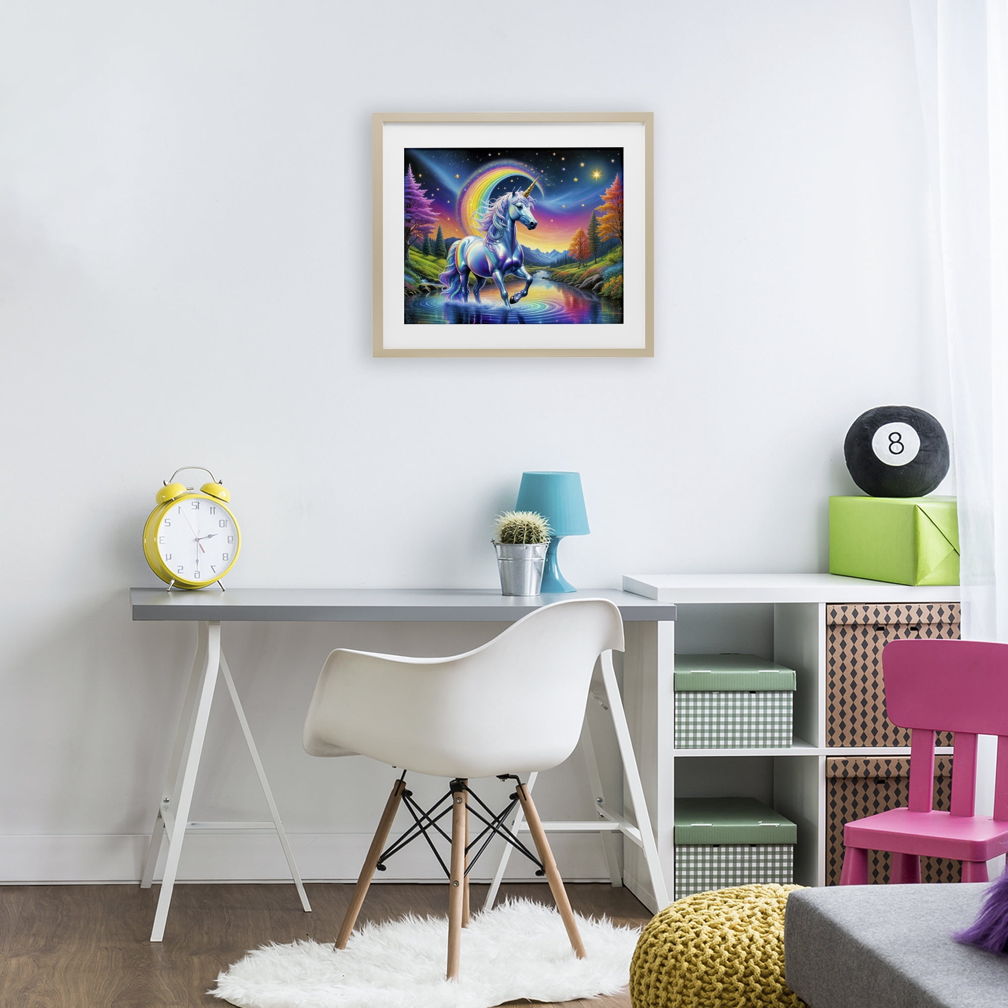 Stupell Industries Rainbow Prism Unicorn Birch Framed Print Under Glass, design by Tabz Jones