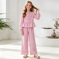 thumbnail image 2 of mgoYE Girl's 2 Piece Fall Winter Outfits Bow Striped Long Sleeve Top and Wide Leg Pants Cute Clothing Sets(Pink,9-10 Years), 2 of 5