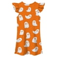 thumbnail image 4 of WAYUTE Girls Halloween Nightgown Dresses Round Neck Ruffle Flutter Sleeve Cute Ghost Pumpkin Print A Line Dress Kids Fashion Casual Outdoor,Orange,Size 6-7 Y, 4 of 5
