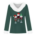 thumbnail image 4 of Amidoa V-Neck Womens Tops Trendy Green Fleece Christmas Long Sleeve Winter Wine Glasses Prints Blouses Women's Blouses S, 4 of 4