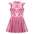 thumbnail image 5 of Nyeemya Women Holographic Shiny Dress Cap Sleeve High Waist Flared Aline Mini Dress Party Club Pink L, 5 of 7