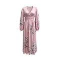 thumbnail image 4 of Vynhevius Womens Floral Print Dress Long Sleeve V Neck High Waist Flowy Maxi, 4 of 5