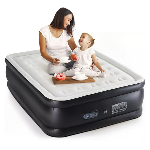 Atilioo Air Mattress with Built-in Pump, Inflatable Airbed, High Durability Blow Up Mattresses for Camping Home Camping Travel, 660lb Max, Twin Size 18 Inch, Black