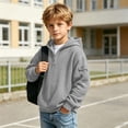 thumbnail image 2 of Bysome Boys Hoodies Solid Color Long Sleeve Hooded Tees Autumn Stylish Boys Sweatshirts Size 7-8 Years Grey, 2 of 9