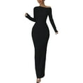 thumbnail image 3 of One Shoulder Long Sleeve Dress for Women 2025 Bodycon Ruched Night Out Formal Maxi Fall Wedding Guest Dresses, 3 of 6
